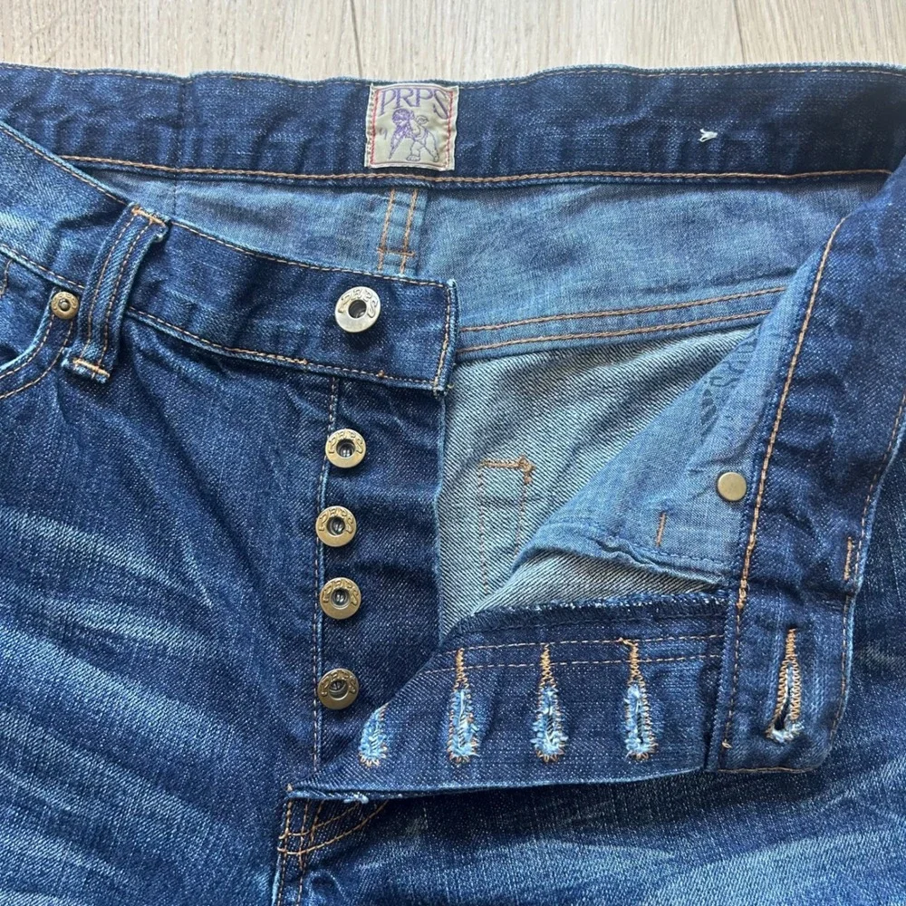 PRPS Barracuda Straight Leg Jeans 30 Japanese Denim Leather Patchwork Upcycled